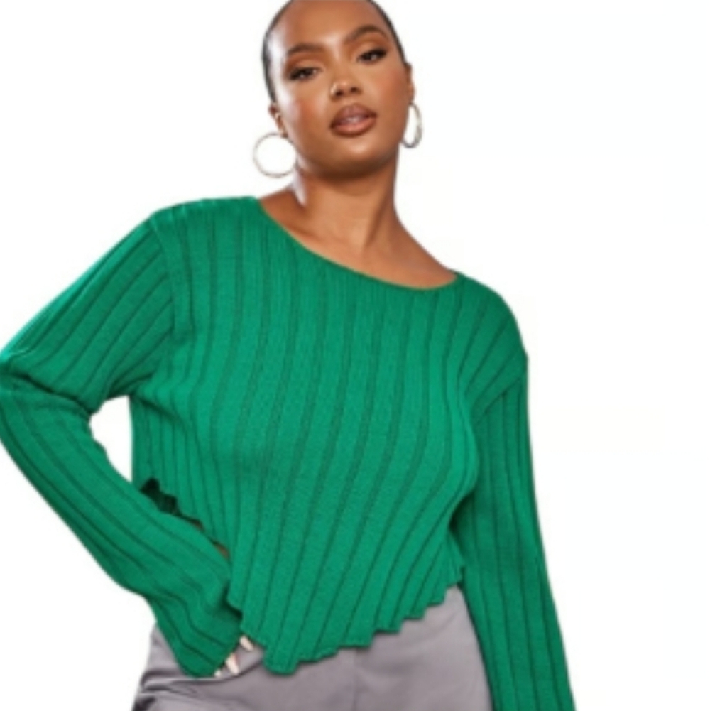 NWT PrettyLittleThing Green Cropped Sweater ~ Plus Size 2XL